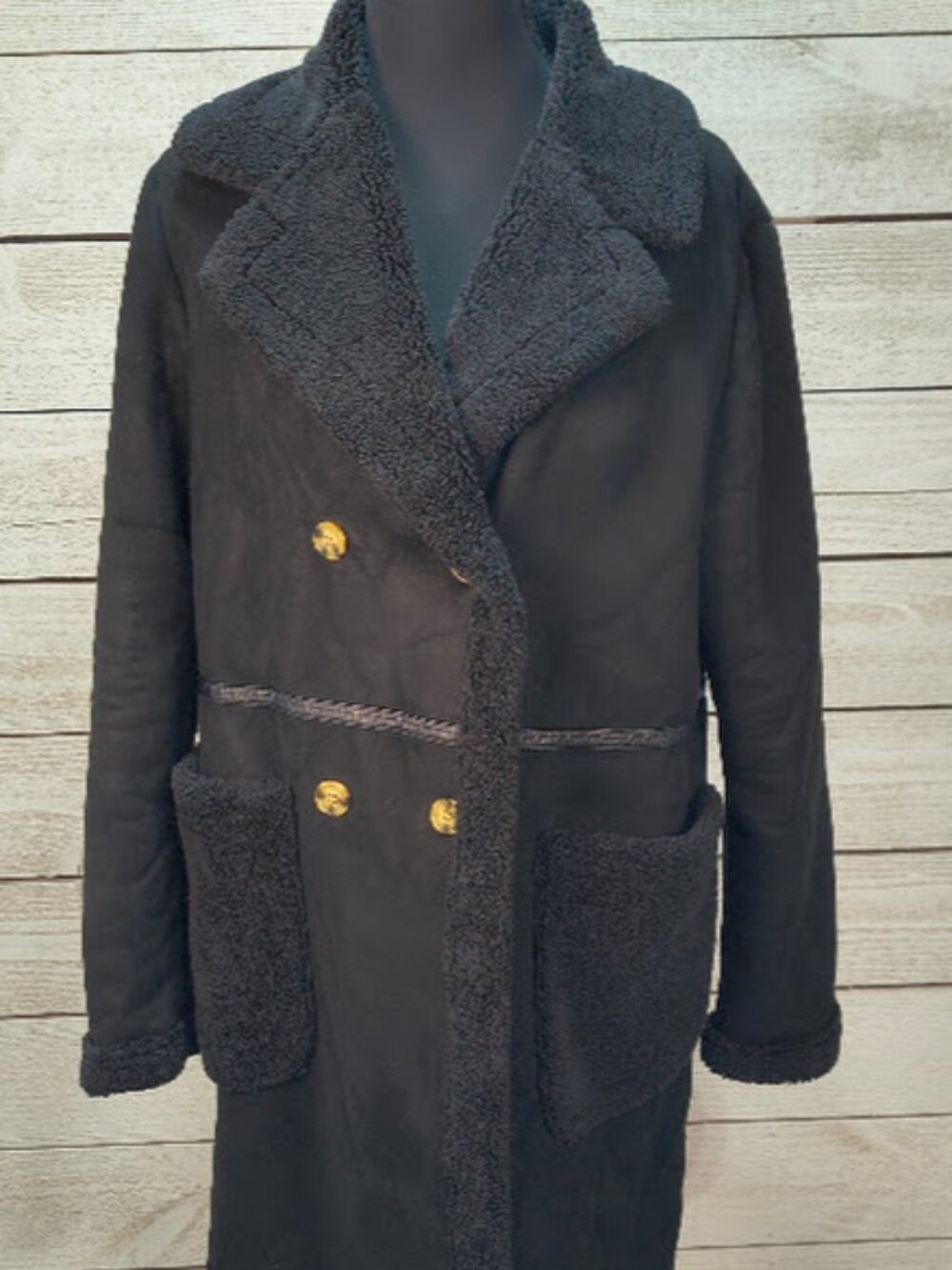 Adrienne Vittadini Faux Shearling Double Breasted Longline Coat Women's Small